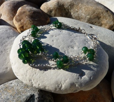 3 chain sterling silver bracelet with Swarovski crystal opals