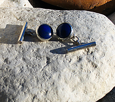 Sterling silver and blue lapis lazuli cufflinks with chain