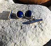 Sterling silver and blue lapis lazuli cufflinks with chain