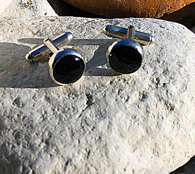 Sterling silver and onyx cufflinks with bar