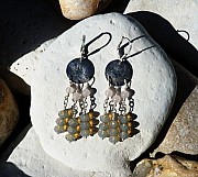 Sterling silver earrings with rose quartz and grey Swarovski crystal opals