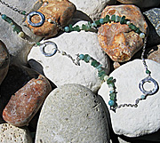 Sterling silver necklace with green aventurine, amazonite and mother of pearl