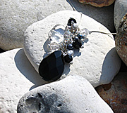 Sterling silver snake chain pendant with onyx, crystal quartz, freshwater pearls and Swarovski crystals (50cm drop)