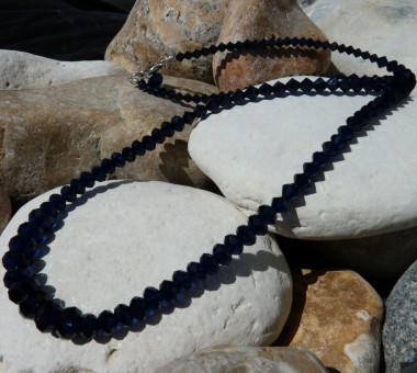 Sterling silver necklace with indigo blue Swarovski crystals